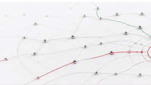 A white strategic network map laying out AI pilots in marketing, each connected to its owner, inputs, and decision